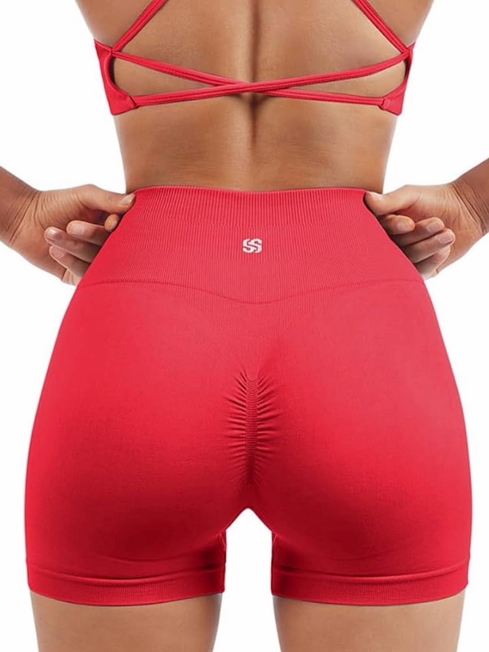Seamless High-Waist Red Women’s Athletic Shorts